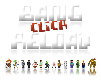 BangClickReload mobile header featuring pixelated 8-bit videogame characters