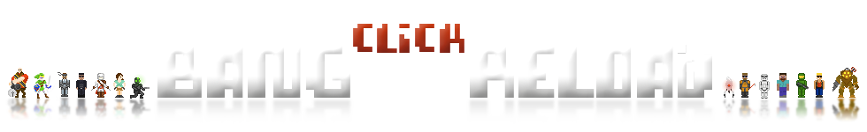 BangClickReload Header featuring pixelated 8-bit videogame characters